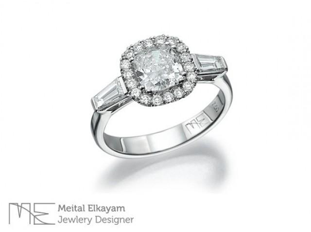 wedding photo - Halo Diamond Ring, 18K White Gold Engagement Ring, Diamond RING 1.32ct, Bridal Ring, Anniversary Gift