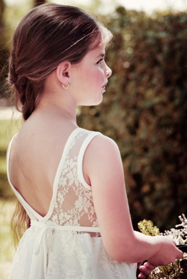 wedding photo - Ivory Lace Wedding Flower Girl Dress