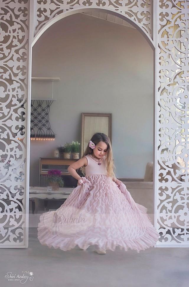 wedding photo - Wedding Blush Pink Flower Girl Dress, Floor Length Dusty Pink Flower Girl Dress, Party Dress, Jr. Bridesmaid Dress