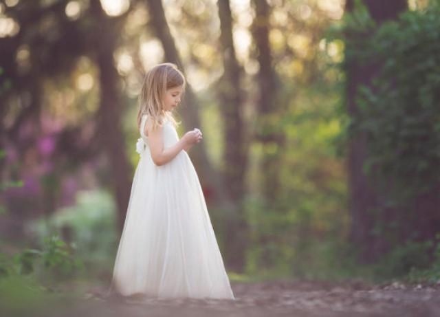 wedding photo - Ivory Flower Girl dress, Ivory Sequin Flower Girl dress With Tulle, rustic flower girl dress, Wedding Dress, Holiday Dress Girls