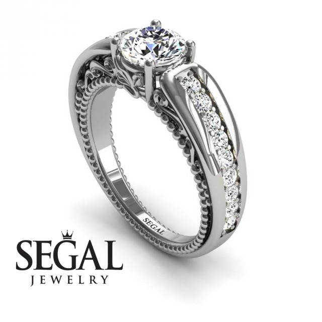 wedding photo - Unique Engagement Ring Diamond ring 14K White Gold Vintage Art Deco Victorian Ring Edwardian Ring White diamond - Gabriella