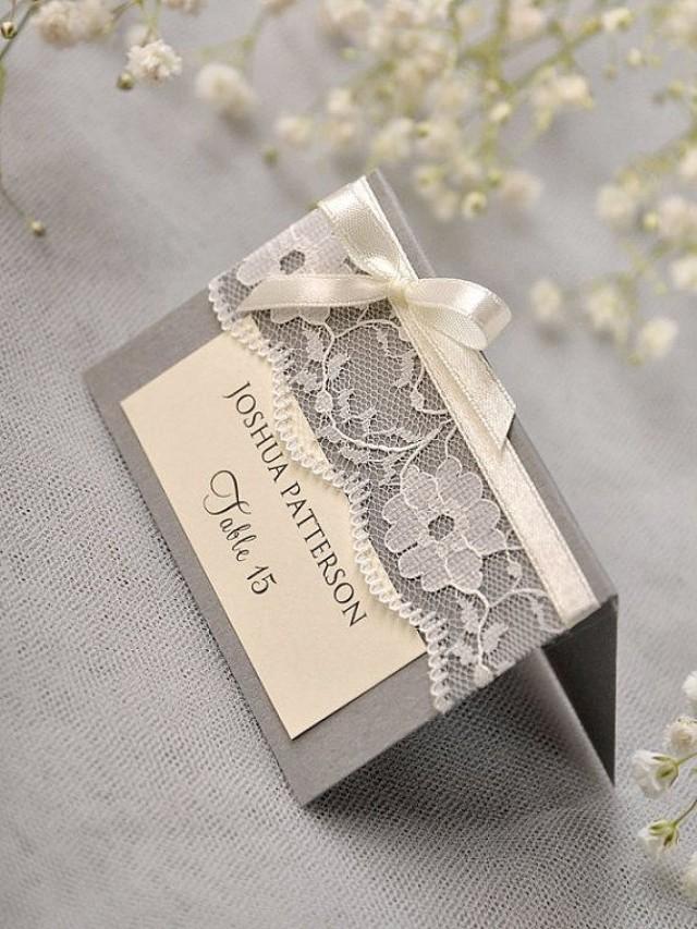 Custom Listing (56) Grey Lace Place Card,  Vintage Tented Place Cards, Lace Escort Card, Name Card, Bowl Place Cards
