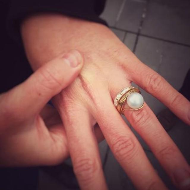 wedding photo - Pearl engagement ring