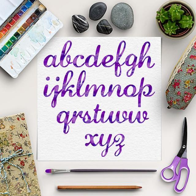 wedding photo - BUY 5 FOR 8, Watercolor Font, Calligraphy Font, Watercolor Alphabet, Modern Brush Letters, Hand Lettered Font, Purple Alphabet