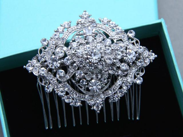 Vintage Style Oval Aurora Borealis Rhinestone Crystal Wedding Hair Comb, Bridal Hair Comb, Wedding Hair Accessory