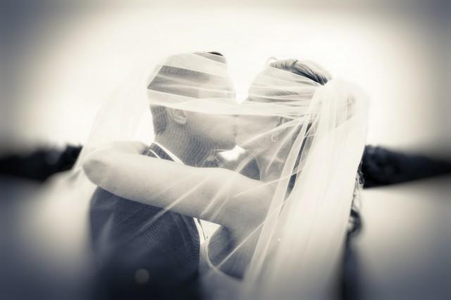 wedding photo - The first married kiss
