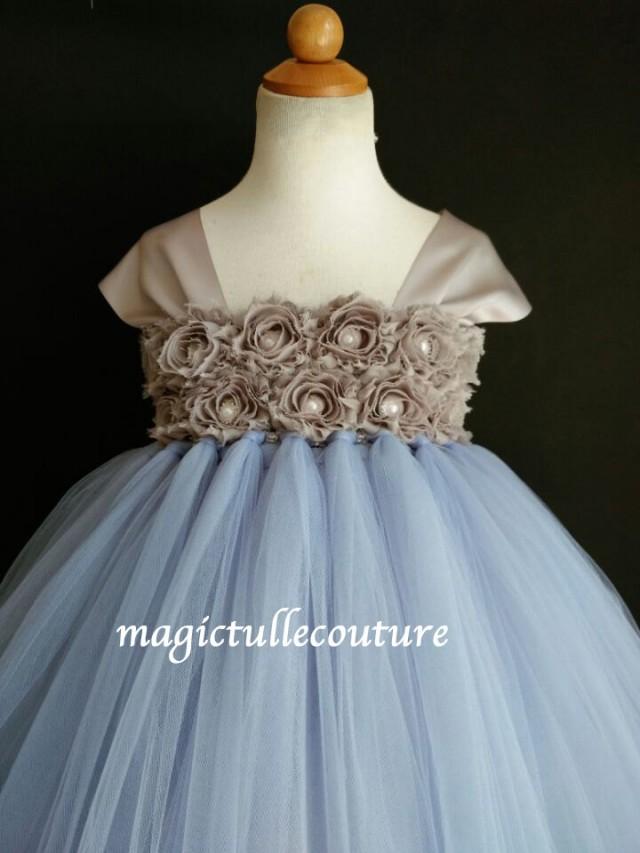 Serenity blue and grey cap sleeve flower girl tutu dress wedding dress tulle dress birthday party dress 1t2t3t4t5t6t7t8t9t10t