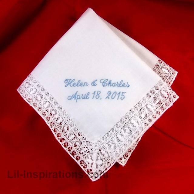 wedding photo - Intricate Lace Ladies Handkerchief Custom Embroidered