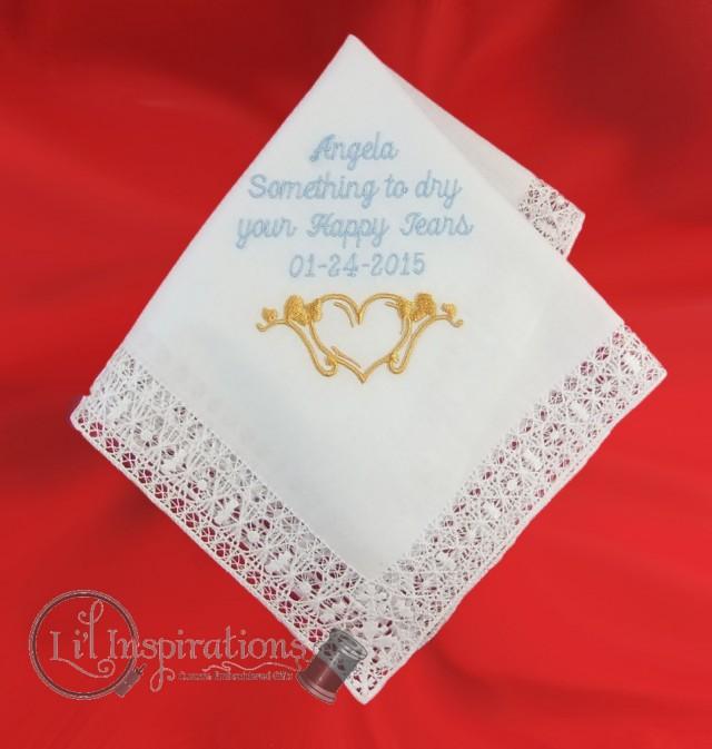 wedding photo - Intricate Lace Ladies Handkerchief Custom Embroidered