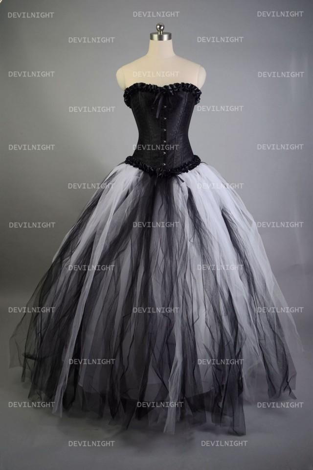 wedding photo - Romantic Black and White Gothic Corset Long Prom Dress