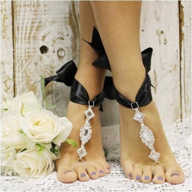 wedding photo - COSMOPOLITAN bow tie barefoot sandals - black