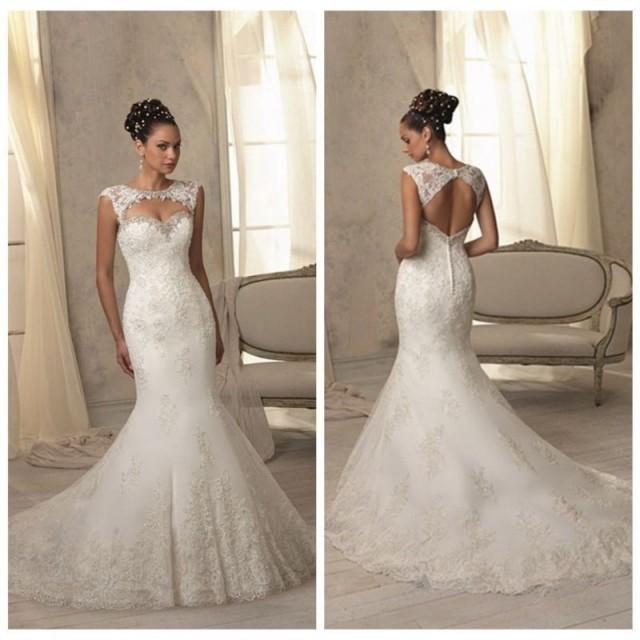 wedding photo - 2015 Mermaid White Ivory Wedding Dresses Bridal Gown Size 4 6 8 10 12 14 16 18++