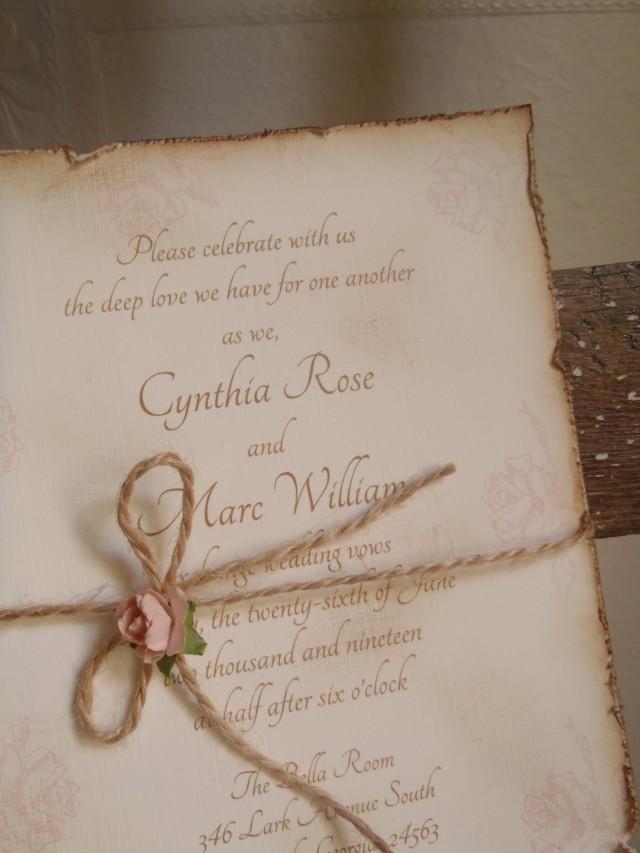 wedding photo - Vintage, Blush Pink Rose, Romantic, Shabby, Rustic, Victorian Wedding Invitation, Jute, Peach, Coral