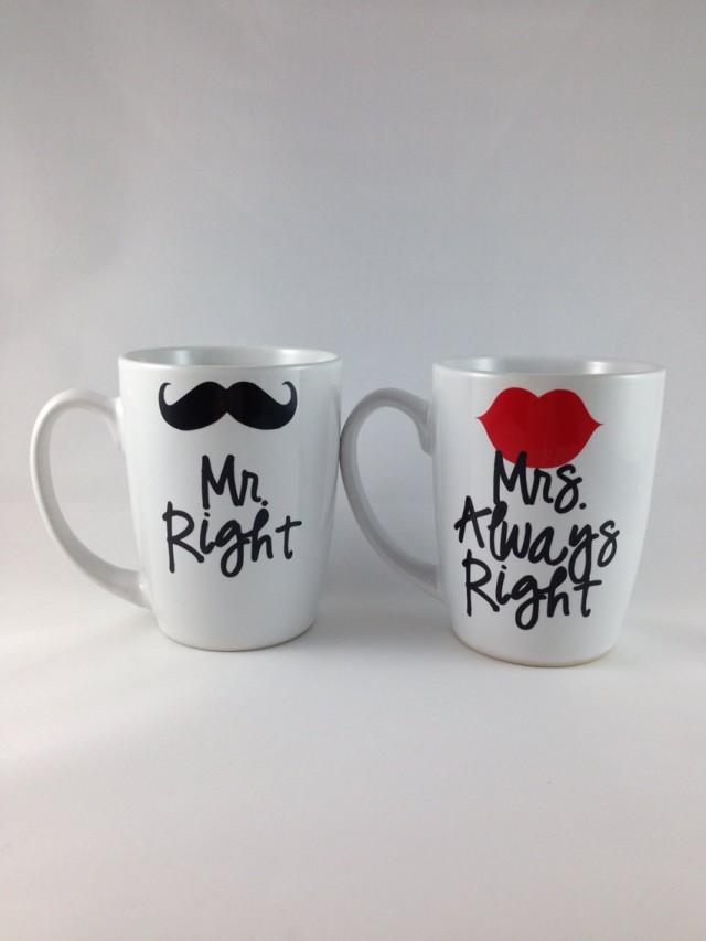 Mr Right, Mrs Always Right Coffee Mug Set, Bride/Groom Wedding Engagement Gift, bridal shower gift, wedding keepsake, memento, bride to be