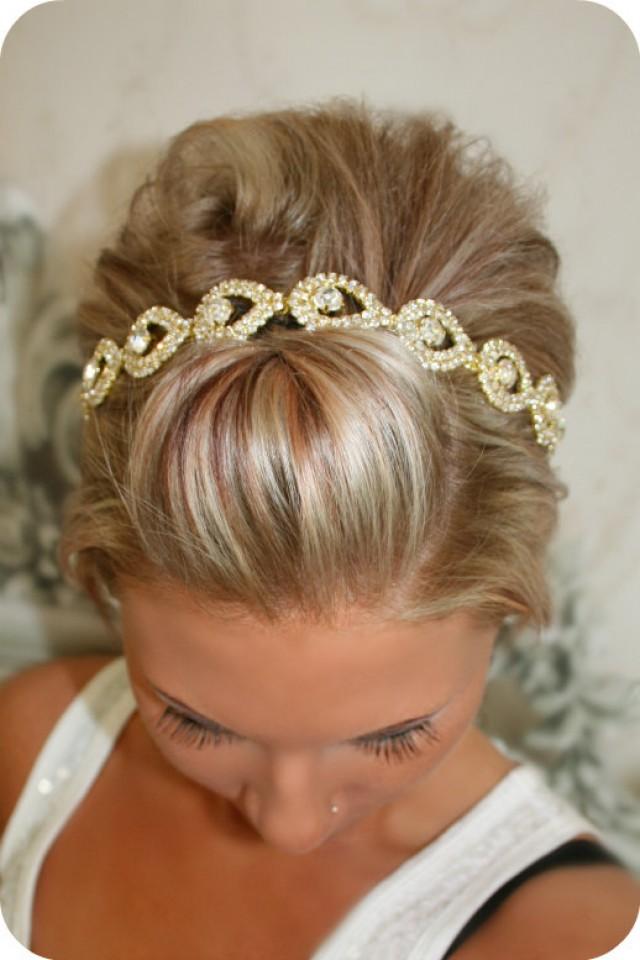 wedding photo - Bridal Hair Piece, GOLD Elsie, Wedding Headband, Ribbon, Wedding Headpiece, Gold, Bridal Accessory