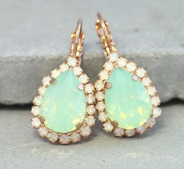 MInt Opal Earrings,Mint Crystal Earrings,Mint Drop Swarovski Earrings,Mint Bridesmaids Earrings,Opal Mint Bridal Earrings,Gift For Woman