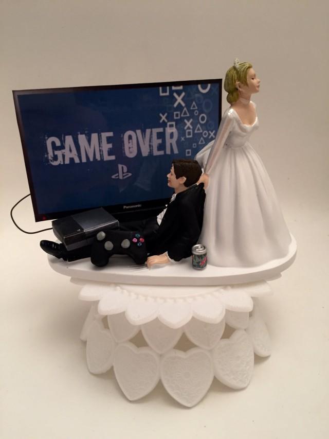 GAME OVER Bride And Groom PS4 Funny Wedding Cake Topper ...