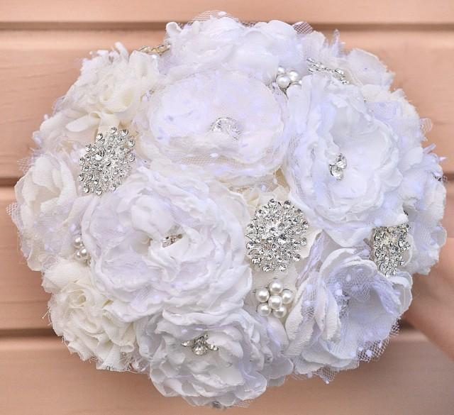 Bridal Brooch Bouquet, Wedding Bouquet, Fabric Bouquet, Bridal Bouquet, White and Ivory Bouquet, Vintage Wedding