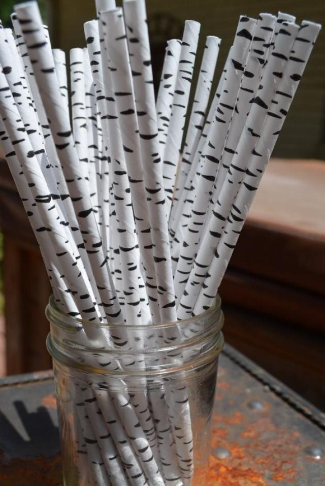 Paper Straws - Pack Of 48 Birch Effect Paper Straws Perfect For Your Rustic Baby Shower, Woodlands Themed Party, Vintage Shower And More