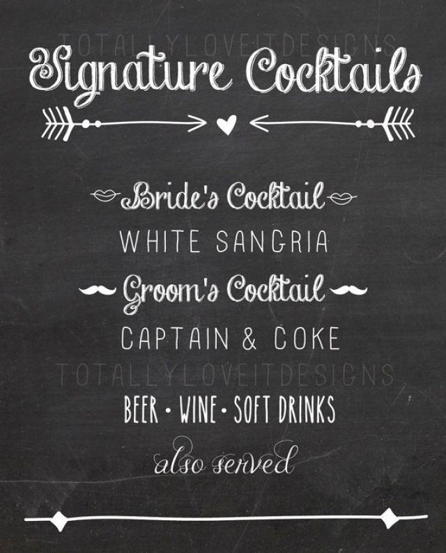 Chalkboard Signature Drink Sign - Signature Drink- Signature Cocktail - Chalkboard Wedding Cocktail Menu Printable- Chalkboard S'mores Menu