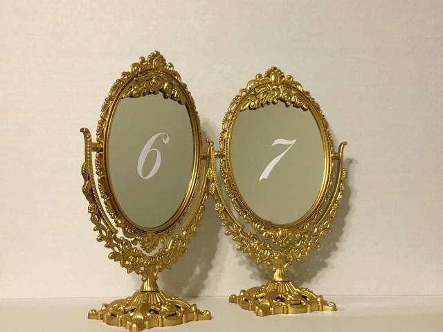 wedding photo - Set of gold fairytale ornate mirror table numbers/Beautiful gold table mirrors