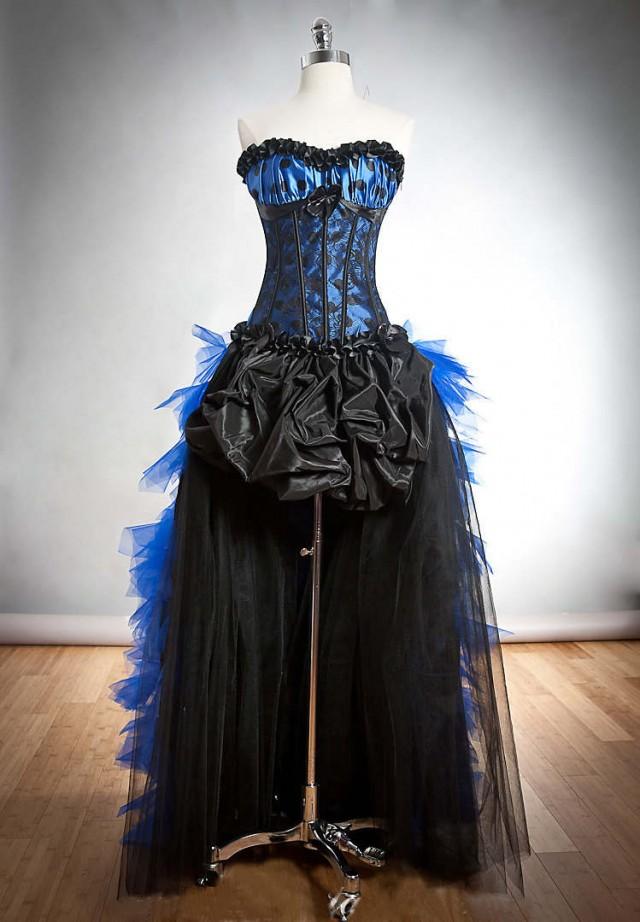 wedding photo - Blue and Black Gothic Burlesque Corset High-Low Party Dress