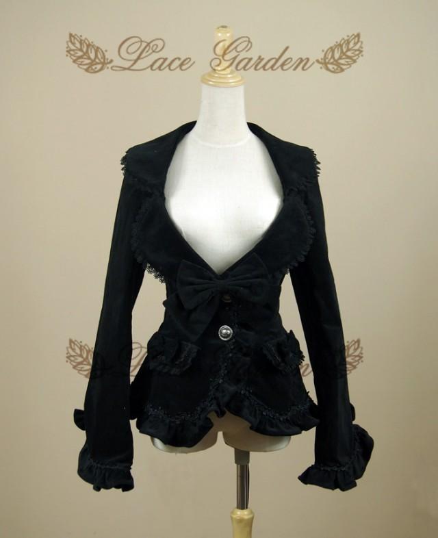 wedding photo - Black Bow Velvet Gothic Lolita Jacket for Women