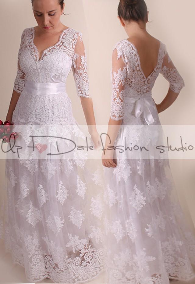 Lace Plus Size Vfront Back Long Mаxi Wedding Party Reception Lace Plus Size Vfront Back Long Mаxi Wedding Party Reception Dress Bridal Gown 3 4 Sleeve 2546876 Weddbook