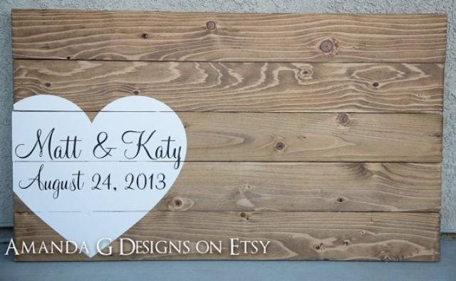 Wedding Guest Book Hand Painted Wood Sign, Wedding Guest Book Alternative With Wrap Around Heart. Guestbook