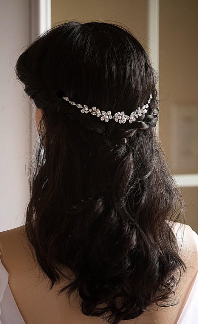 wedding photo - Wedding Hair Chain Bridal Hair Chain Swarovski Pearls Crystal Hair Wrap Headpiece Silver/Rose Gold Wedding Halo Crystal Hair Comb Comb Vine