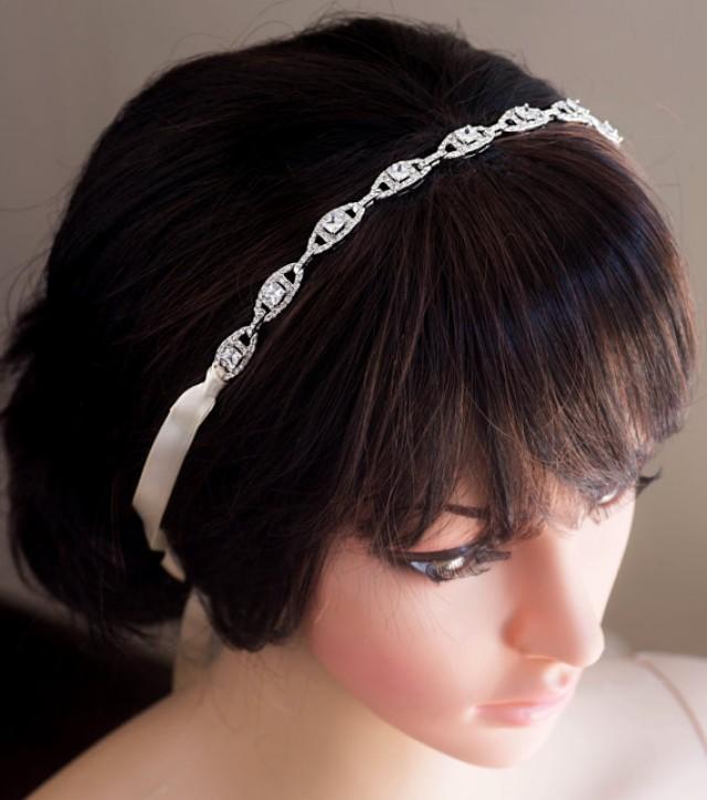 wedding photo - Wedding Bridal Headband, Vintage Inspired Rhinestone Ribbon Bridal Headband Wedding Head band, Wedding Bridal Hair Accessories