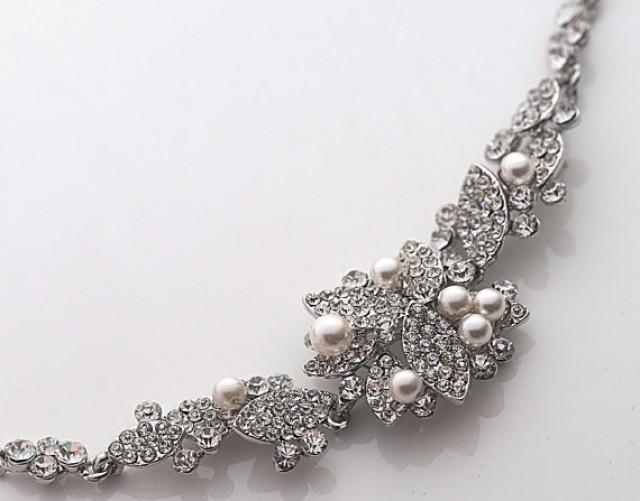 wedding photo - Swarovski Pearl Bridal Bracelet, Swarovski Pearls ,Vintage Style CZ　Crystal Wedding Bracelet Cuff., Wedding Bridal Bracelet