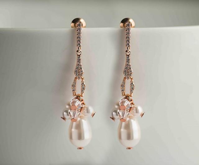 wedding photo - Rose gold/Silver Bridal Earrings, Wedding Earrings, Swarovski Pearl Swarovski crystals Rhinestone Earrings, Vintage Style Earrings, Wedding