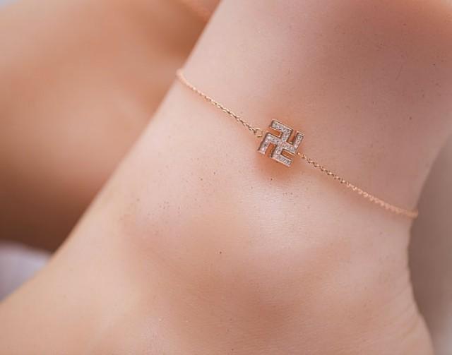 wedding photo - Rose Gold Anklet With Manji Symbol(not nazi symbol) Anklet-Beach Jewelry- Gold Ankle Bracelet - Rose Gold Ankle Bracelet - Gold Anklet