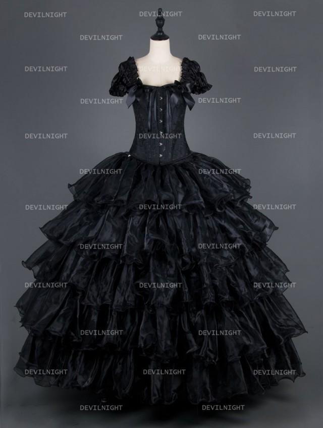 wedding photo - Black Cap Sleeves Gothic Corset Long Ball Prom Party Gown