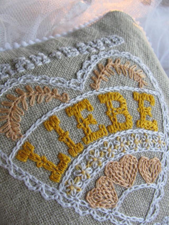 wedding photo - Customized Mini Embroidered Love Heart Wedding Pillow