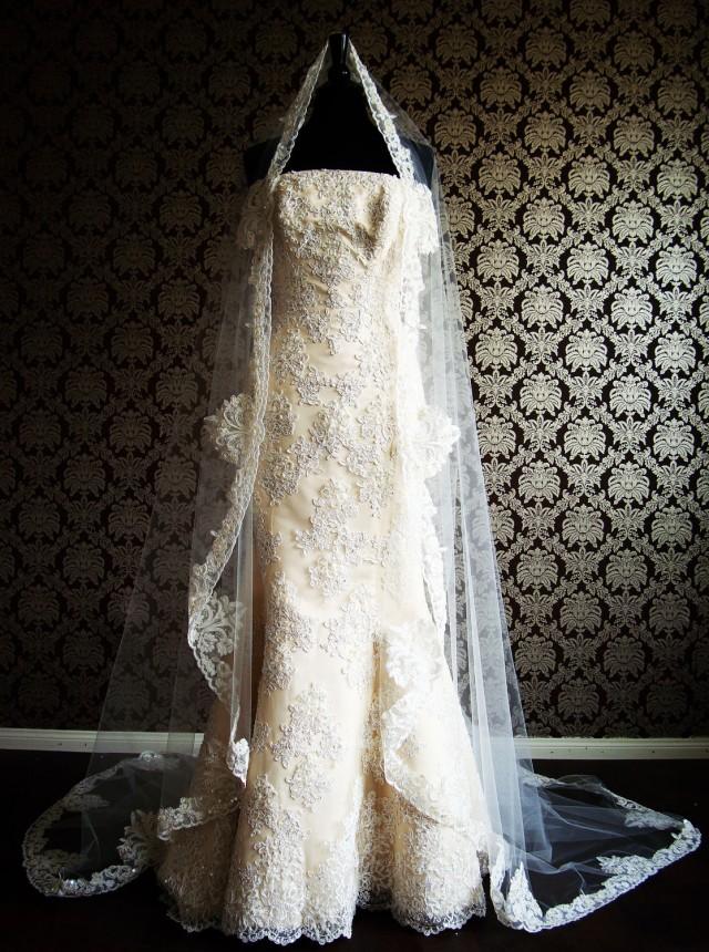 Vintage Style Mantilla Chapel Length Beaded Bridal Veil by IHeartBride Edria Mantilla Style Bling Lace Veil ivory or White Custom Mantilla