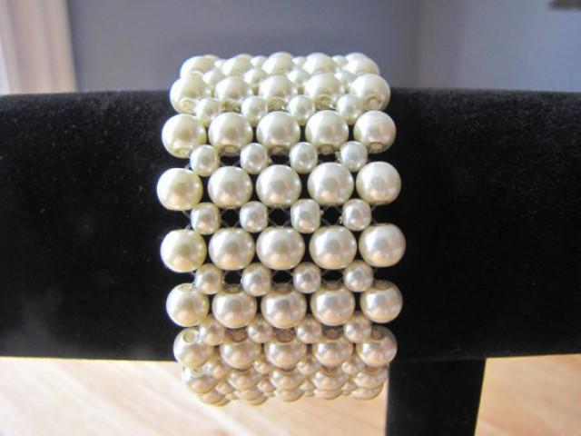 wedding photo - Braided pearl bracelet multi strand ivory pearl bracelet weave pearl bracelet cross beaded bracelet braided bracelet ivory bracelet pearls