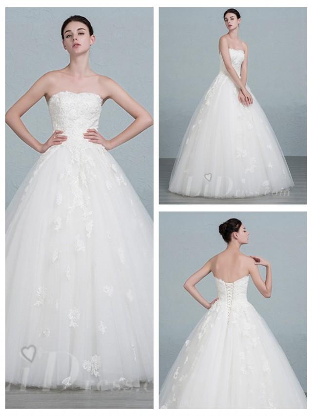 wedding photo - Strapless Lace Appliques Ball Gown Wedding Dress