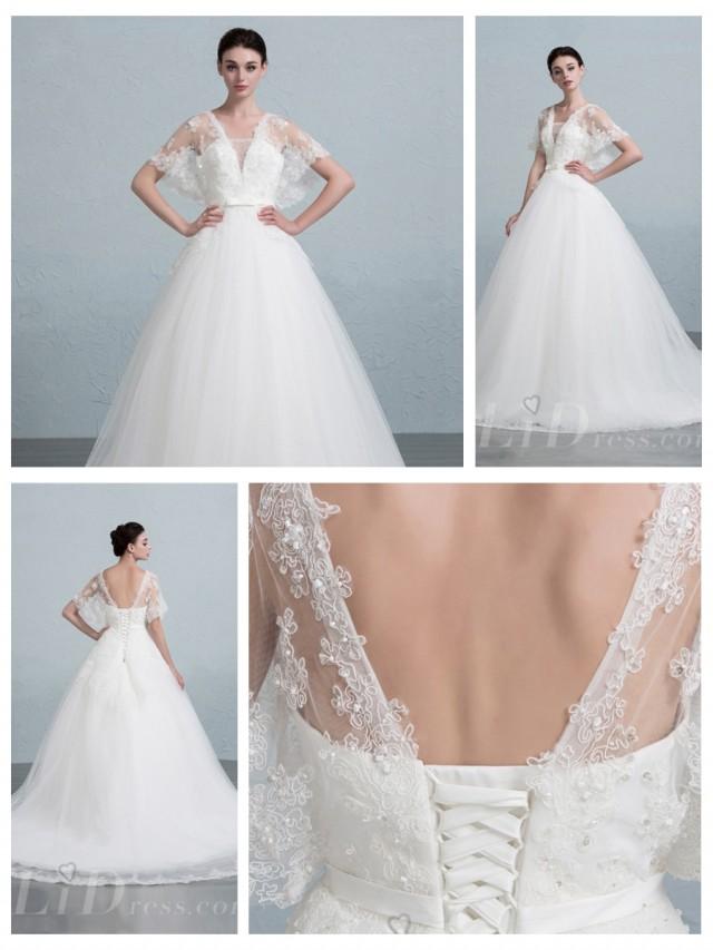 wedding photo - Butterfly Sleeves Ball Gown Wedding Dress