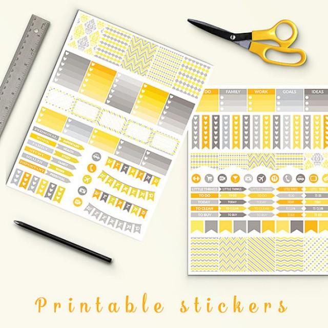 wedding photo - 50% OFF Grey And Yellow Planner Stickers, Printable Planner Stickers, Erin Condren, Life Planner, ECLP, Instant Download