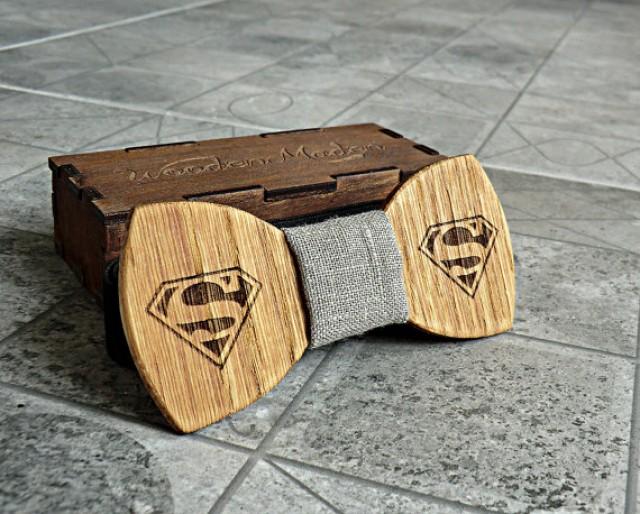 wedding photo - Superman Bow Tie Groomsmen gift Superman gift Valentines gifts for him Wedding Gifts for Mens Wooden Bow Tie Boyfriend gift Fathers day