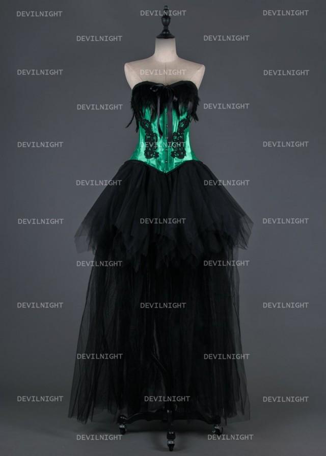 wedding photo - Black and Green Gothic Burlesque Corset Hign-Low Prom Party Dress