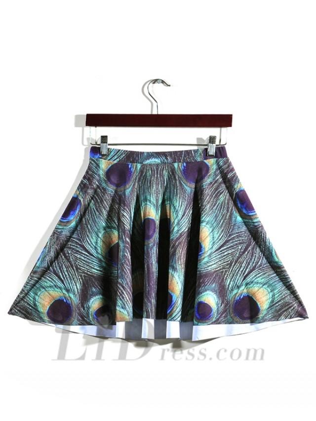 wedding photo - Peacock Feather Hot Selling Digital Printing Pleated Skirts Skt1164