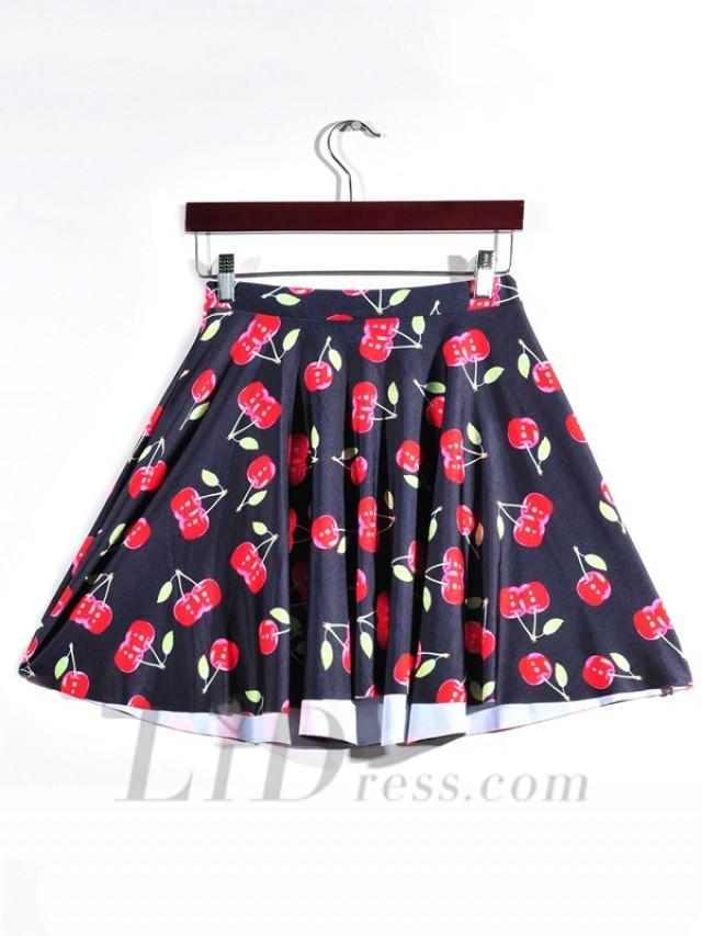 wedding photo - New Hot Digital Printing Cherry Red Pleated Skirts Skt1159
