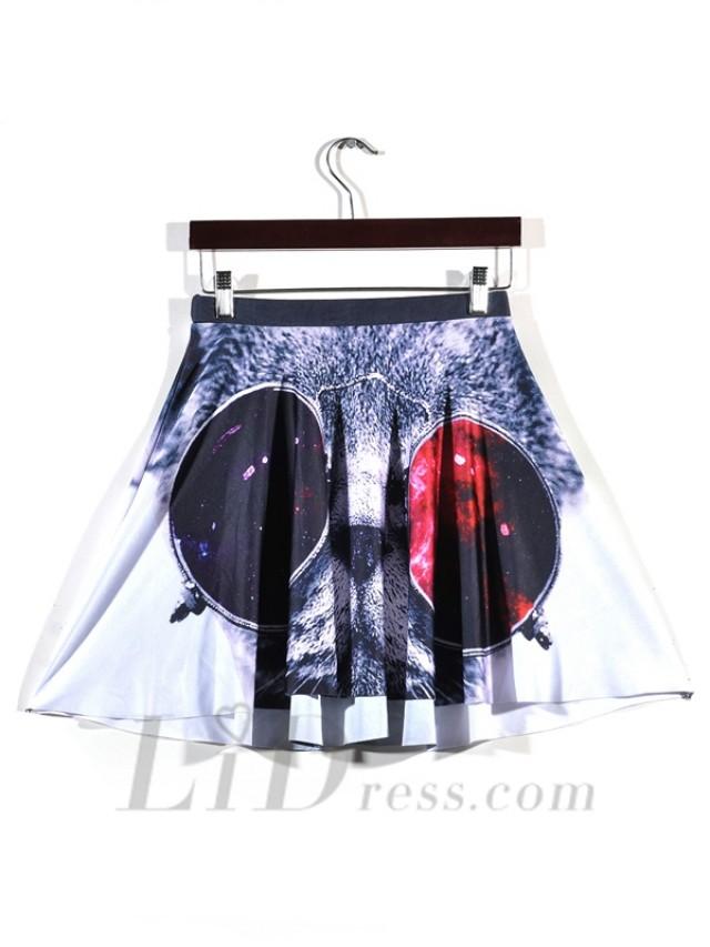 wedding photo - Hot Digital Printing And Red Glasses Kitty Pleated Skirts Skt1132