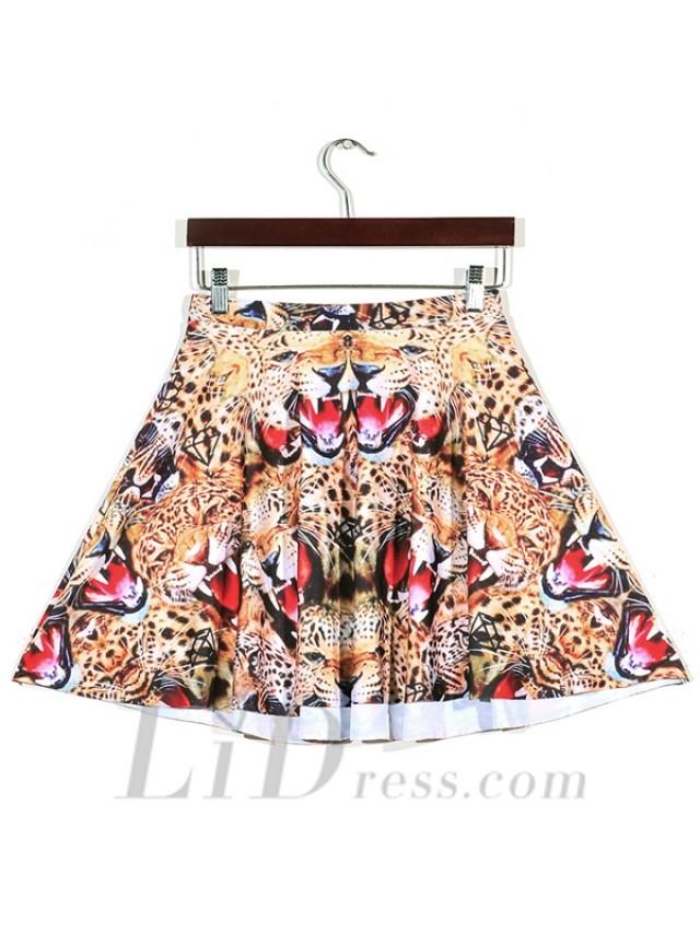 wedding photo - Hot Digital Printing Leopard Head Pleated Skirts Skirt Skt1128