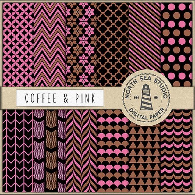 wedding photo - Coffee And Pink Digital Paper Pack 