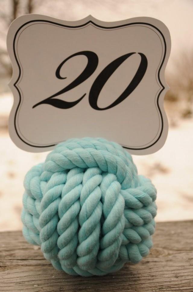 Nautical Wedding - Wedding Knots - Table Number Holders - Aqua Cotton Rope Knots - Nautical Decor - (this Is Per Knot)