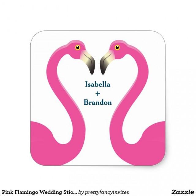 Pink Flamingo Wedding Sticker